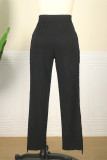 Black Fashion Casual Solid Tassel Patchwork Regular High Waist Trousers