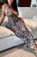 Black Fashion Sexy Zebra Print Bandage Backless Halter Long Dress