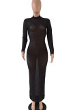 Red Sexy Solid Patchwork Backless Half A Turtleneck One Step Skirt Dresses