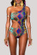 Colour Fashion Sexy Print Hollowed Out Backless Swimwears (With Paddings)