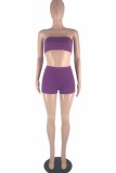 Blue Fashion Sexy Solid Backless Strapless Sleeveless Two Pieces