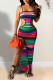 Pink Sexy Striped Print Hollowed Out Patchwork Cardigan Spaghetti Strap Sling Dress Dresses