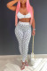 White Fashion Sexy Print Vests Pants Spaghetti Strap Sleeveless Two Pieces