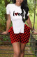 Red Casual Print Patchwork Slit O Neck Short Sleeve Two Pieces