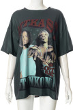 Purple Casual Street Print Patchwork O Neck T-Shirts