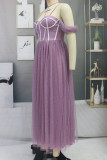 Purple Sexy Elegant Solid Split Joint Strapless Evening Dress Dresses