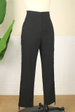 Black Fashion Casual Solid Tassel Patchwork Regular High Waist Trousers