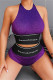 Purple Fashion Casual Letter Print Patchwork O Neck Sleeveless Two Pieces