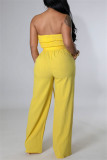 Yellow Fashion Casual Solid Backless Strapless Regular Jumpsuits