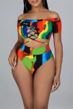 Multicolor Fashion Sexy Print Bandage Backless Swimwears (With Paddings)