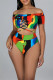 Multicolor Fashion Sexy Print Bandage Backless Swimwears (With Paddings)