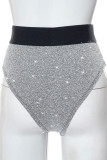 Silver Sexy Solid Patchwork High Waist Pencil Solid Color Bottoms