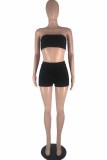 Blue Fashion Sexy Solid Backless Strapless Sleeveless Two Pieces