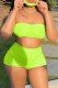 Fluorescent Green Fashion Sexy Solid Backless Strapless Sleeveless Two Pieces