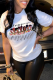 White Daily Vintage Print Patchwork Letter O Neck T-Shirts