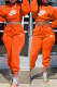 Orange Fashion Casual Print Letter O Neck Long Sleeve Two Pieces