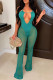 Green Fashion Sexy Patchwork Hollowed Out See-through Backless Spaghetti Strap Skinny Jumpsuits