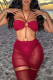 Red Fashion Sexy Solid Hollowed Out Patchwork Backless Halter Sleeveless Dress Dresses
