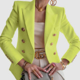 Yellow Casual Solid Split Joint Buttons Turn-back Collar Outerwear