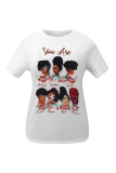 White Fashion Street Print Patchwork O Neck T-Shirts