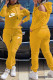 Yellow Fashion Casual Print Letter Hooded Collar Long Sleeve Two Pieces