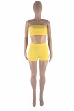 Blue Fashion Sexy Solid Backless Strapless Sleeveless Two Pieces