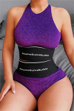 Purple Fashion Casual Letter Print Patchwork O Neck Sleeveless Two Pieces