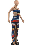 Pink Sexy Striped Print Hollowed Out Patchwork Cardigan Spaghetti Strap Sling Dress Dresses