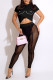 Black Sexy Print Patchwork O Neck Short Sleeve Two Pieces