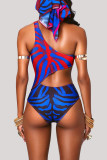 Red Blue Fashion Sexy Print Hollowed Out Backless Swimwears (With Paddings)