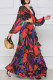 Colour Sexy Print Bandage Patchwork V Neck Long Sleeve Two Pieces