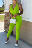 Red Sexy Solid Patchwork Halter Regular Jumpsuits