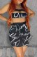 Black Fashion Sexy Letter Print Hollowed Out Backless Strapless Sleeveless Two Pieces