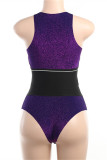 Purple Fashion Casual Letter Print Patchwork O Neck Sleeveless Two Pieces