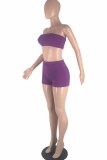Blue Fashion Sexy Solid Backless Strapless Sleeveless Two Pieces