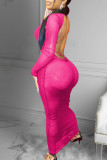 Red Sexy Solid Patchwork Backless Half A Turtleneck One Step Skirt Dresses