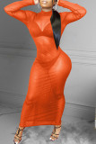 Red Sexy Solid Patchwork Backless Half A Turtleneck One Step Skirt Dresses