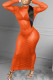 Tangerine Red Sexy Solid Patchwork Backless Half A Turtleneck One Step Skirt Dresses