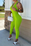 Red Sexy Solid Patchwork Halter Regular Jumpsuits
