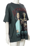 Purple Casual Street Print Patchwork O Neck T-Shirts