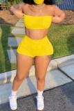 Blue Fashion Sexy Solid Backless Strapless Sleeveless Two Pieces