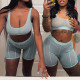 Light Blue Fashion Sexy Solid See-through U Neck Sleeveless Two Pieces