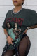 Grey Casual Street Print Patchwork O Neck T-Shirts