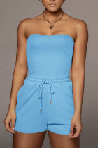 Blue Casual Solid Split Joint Strapless Sleeveless Two Pieces