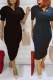 Black Fashion Solid Flounce V Neck Pencil Skirt Dresses
