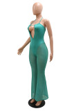Green Fashion Sexy Patchwork Hollowed Out See-through Backless Spaghetti Strap Skinny Jumpsuits