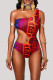 Red Fashion Sexy Print Hollowed Out Backless Swimwears (With Paddings)