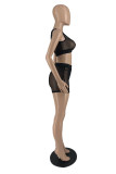 Pink Fashion Sexy Solid See-through U Neck Sleeveless Two Pieces