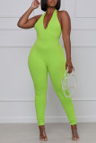 Red Sexy Solid Patchwork Halter Regular Jumpsuits