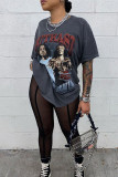 Purple Casual Street Print Patchwork O Neck T-Shirts